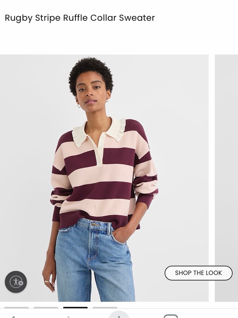 Rugby Stripe Ruffle Collar Sweater - Pink & Burgundy